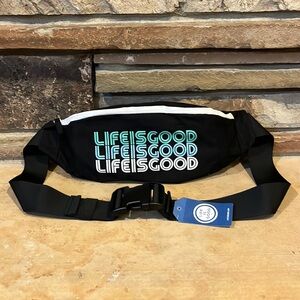 Life Is Good Anywhere Belt Bag Black with Blue Gradient Logo